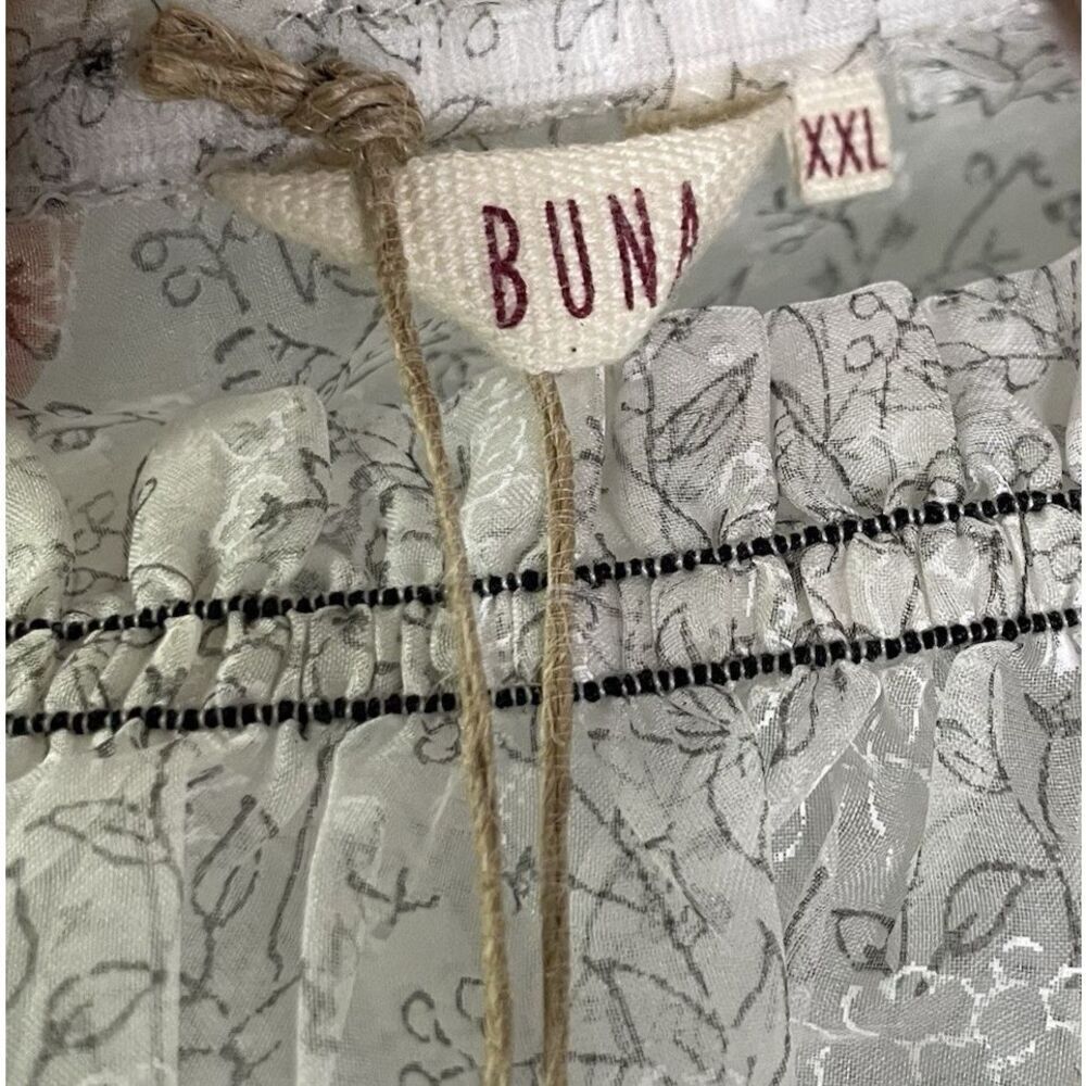 BUNA 100% Linen Sheer Peasant Dress XXL Floral Cottagecore - Picture 12 of 14
